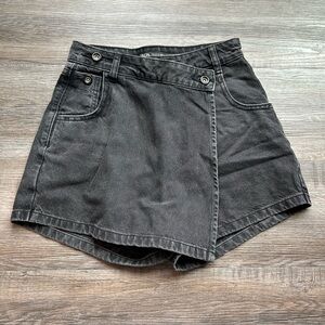 Zara Washed Black Denim Asymmetrical Mini Skort
